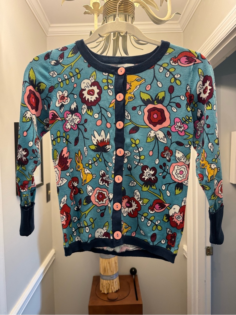 Matilda Jane Teal Floral Cardigan with Pink Buttons